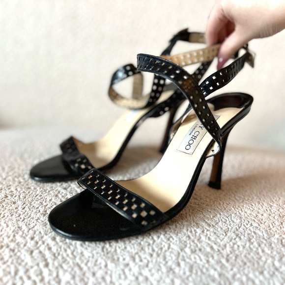 Jimmy Choo Black Eyelet Strappy Heeled Sandals - Picture 3 of 5